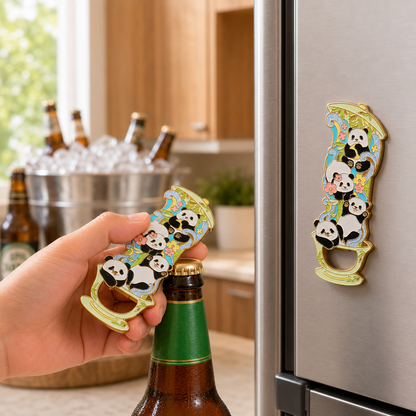 Magnetic Bottle Opener & Refrigerator Magnet | Chengdu Giant Panda & Bamboo Design | Cute 3D Enamel Sichuan Gift | Kitchen Décor