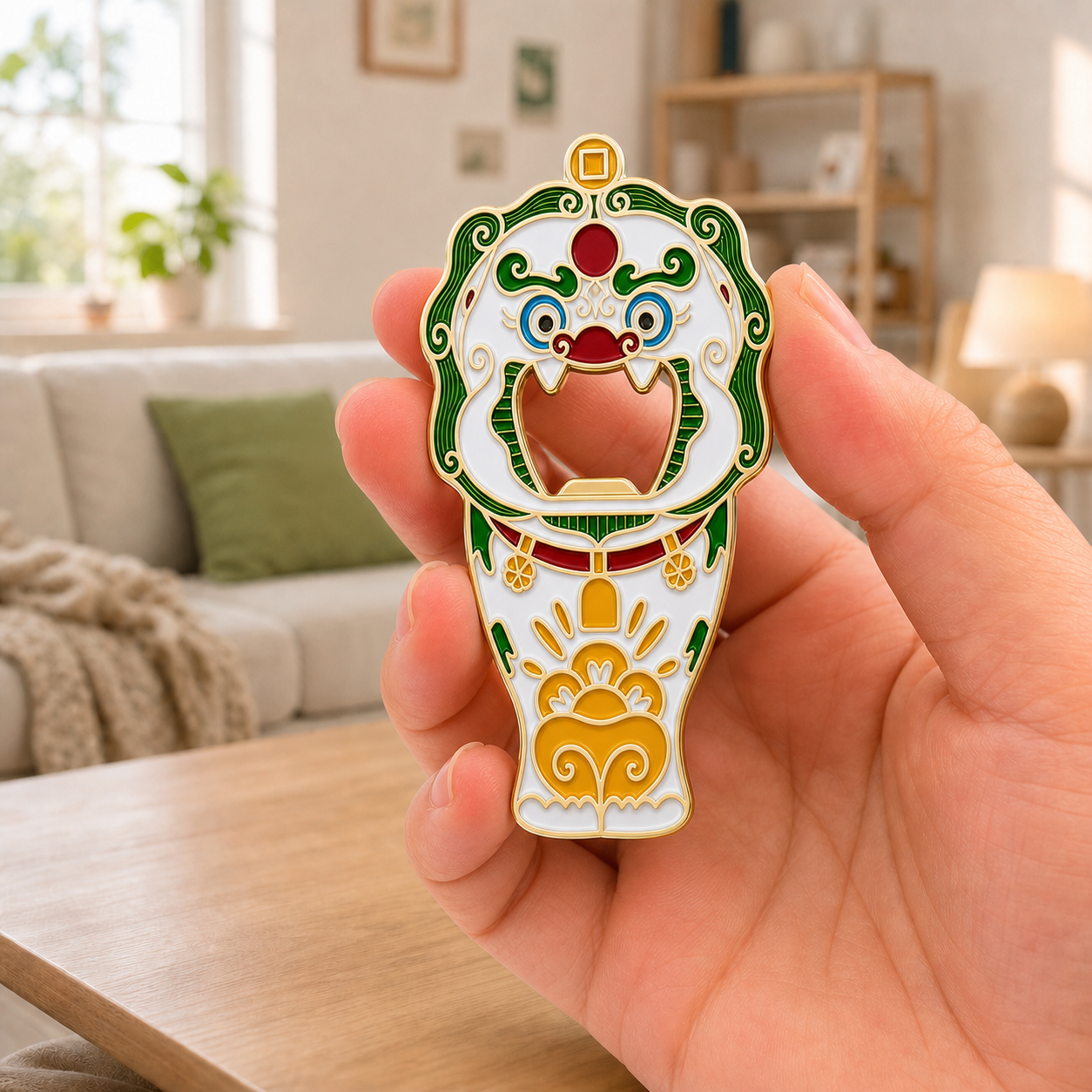 Magnetic Bottle Opener & Refrigerator Magnet | Chinese Guardian Lion design | Auspicious Temple Guardian |Kitchen Decor