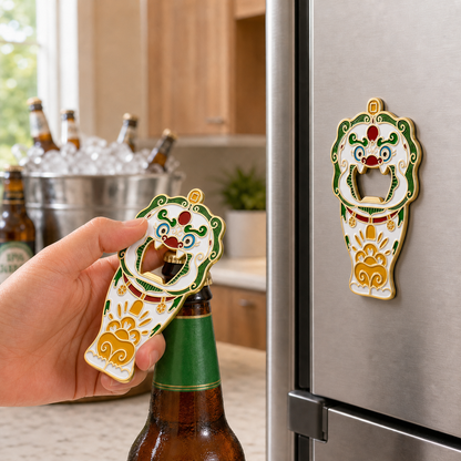 Magnetic Bottle Opener & Refrigerator Magnet | Chinese Guardian Lion design | Auspicious Temple Guardian |Kitchen Decor