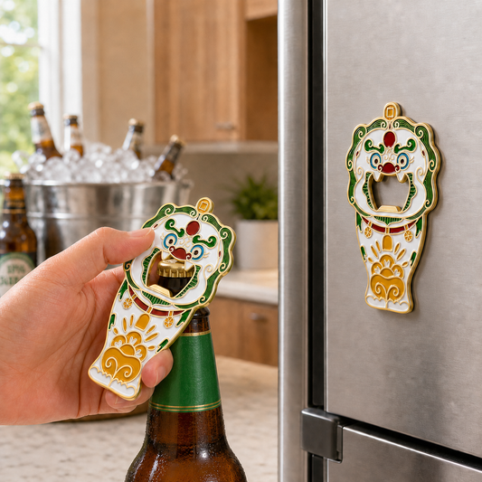 Magnetic Bottle Opener & Refrigerator Magnet | Chinese Guardian Lion design | Auspicious Temple Guardian |Kitchen Decor