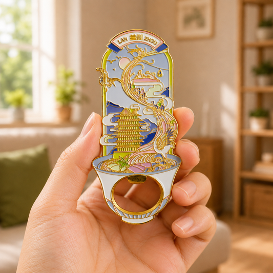 3D Landmark Travel Souvenir Gift | Chinese Hand-Pulled Noodles & Yellow River Design | Magnetic Bottle Opener & Refrigerator Magnet | Kitchen Decor