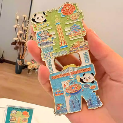 Magnetic Bottle Opener & Refrigerator Sticker |Follow the Panda to Open Your Happiness| Cultural Gift & Kitchen Decor