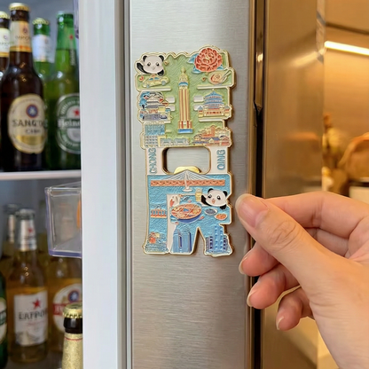 Magnetic Bottle Opener & Refrigerator Sticker |Follow the Panda to Open Your Happiness| Cultural Gift & Kitchen Decor