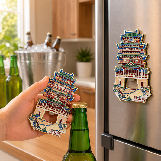 3D Landmark Travel Souvenir Gift | Traditional Chinese Pavilion & River Landscape Design | Magnetic Bottle Opener & Refrigerator Magnet | Kitchen Decor