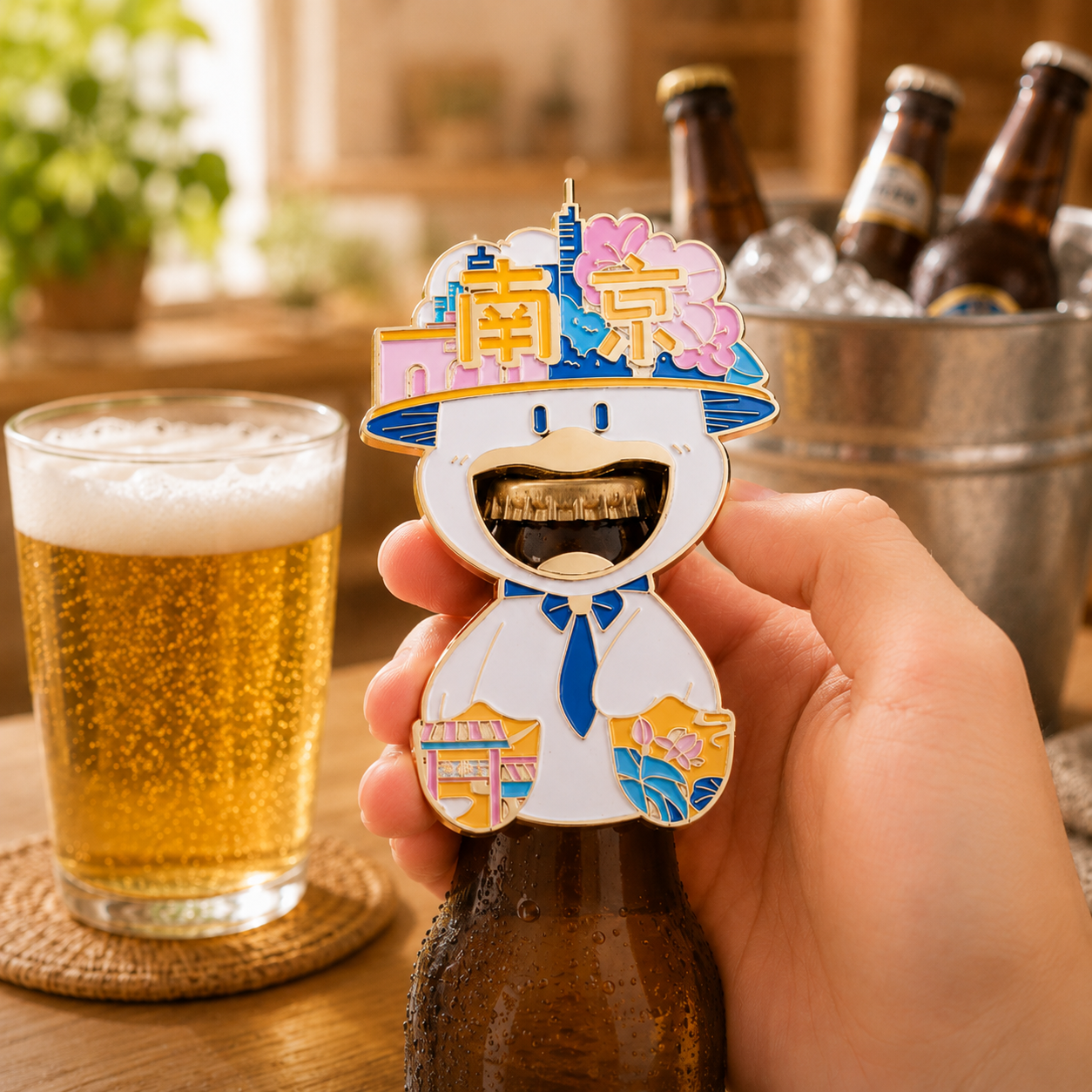 Magnetic Bottle Opener & Refrigerator Magnet | Nanjing Duck City Design | Playful 3D Enamel Travel Gift | Kitchen Décor