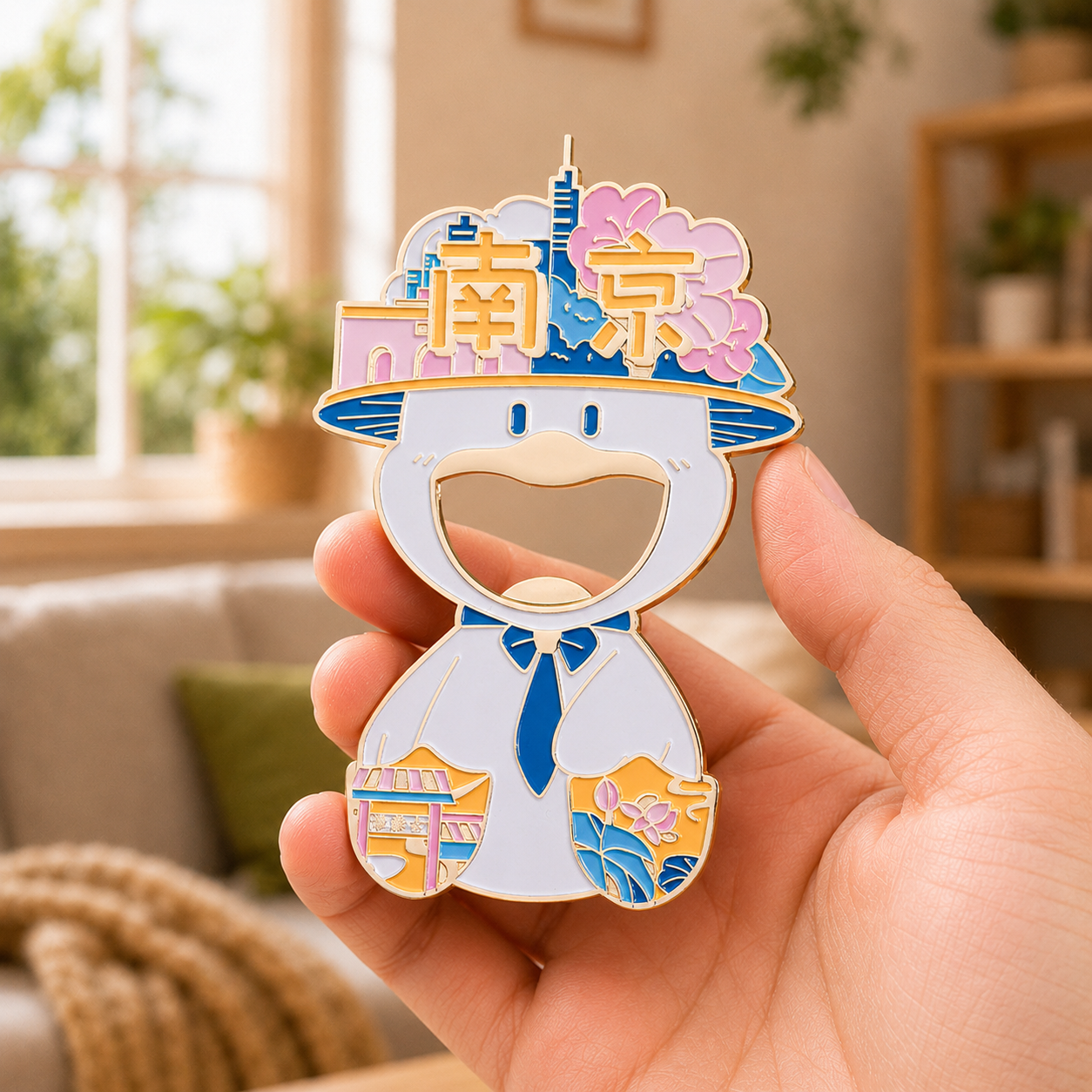 Magnetic Bottle Opener & Refrigerator Magnet | Nanjing Duck City Design | Playful 3D Enamel Travel Gift | Kitchen Décor