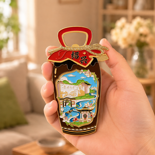 3D Landmark Travel Souvenir Gift | Chinese Rice Wine Jar & Water Town Design | Magnetic Bottle Opener & Refrigerator Magnet | Kitchen Decor