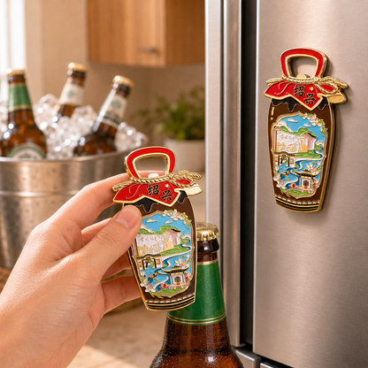 Magnetic Bottle Opener & Refrigerator Magnet | Shaoxing Huangjiu Wine Jar Design | Nü’er Hong 3D Enamel Gift | Kitchen Décor