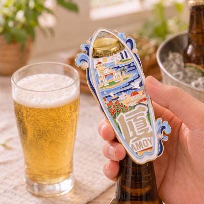 Magnetic Bottle Opener & Refrigerator Magnet | Xiamen “Amoy” Coastal City Design | 3D Enamel Travel Gift | Kitchen Decor