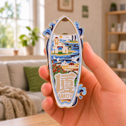 Magnetic Bottle Opener & Refrigerator Magnet | Xiamen “Amoy” Coastal City Design | 3D Enamel Travel Gift | Kitchen Decor