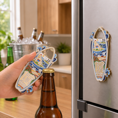 Magnetic Bottle Opener & Refrigerator Magnet | Xiamen “Amoy” Coastal City Design | 3D Enamel Travel Gift | Kitchen Decor