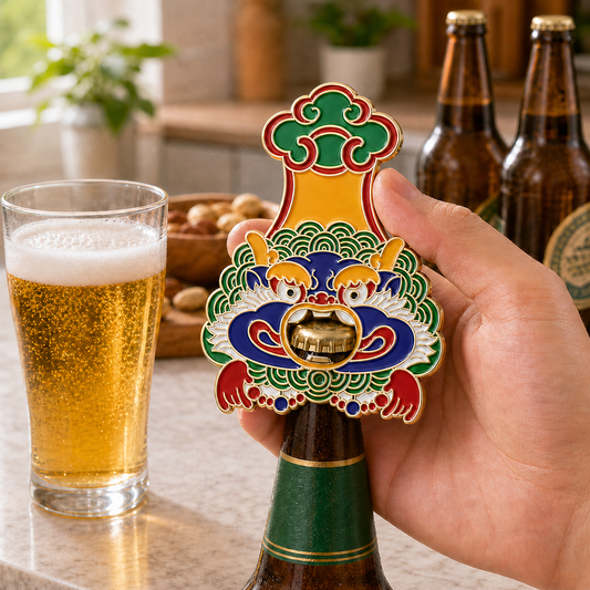 Magnetic Bottle Opener & Refrigerator Magnet | Zipak Guardian Beast | Tibetan-Inspired 3D Enamel Gift |Kitchen Decor
