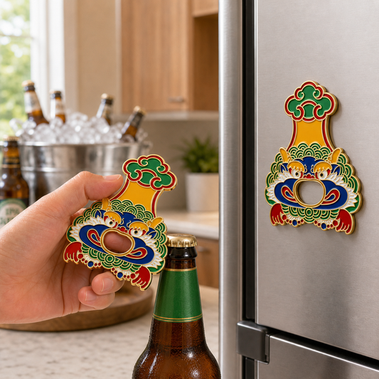 Magnetic Bottle Opener & Refrigerator Magnet | Zipak Guardian Beast | Tibetan-Inspired 3D Enamel Gift |Kitchen Decor